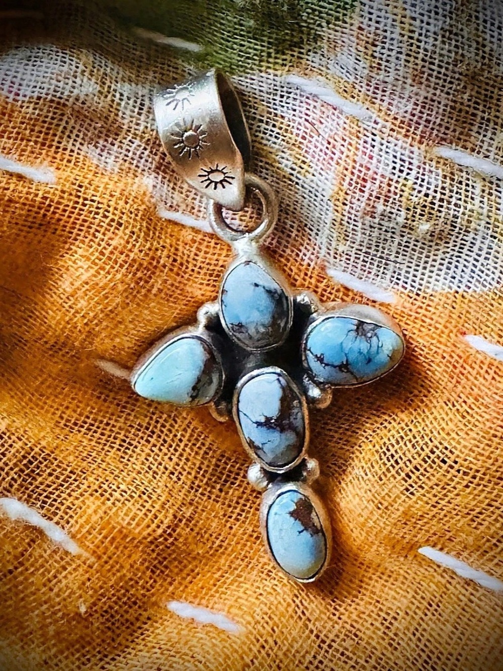 925 Sterling Silver Native Golden Hills Turquoise Cross Pendant
